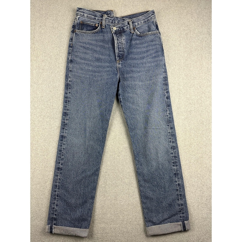AGOLDE Criss Cross Straight Jeans Womens 27 Blue High Rise Organic Cotton Denim